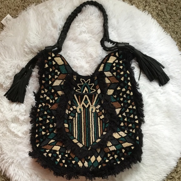 New Anthropologie ibBan Black Handmade Beaded Bag - Picture 1 of 8